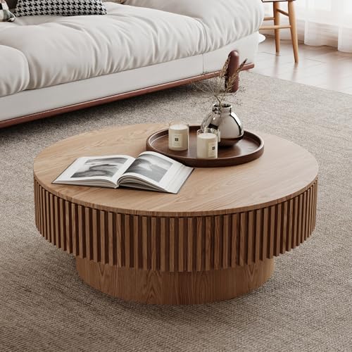 JUSTONE 31.5" Round Coffee Table,Farmhouse Wood Coffee Table with Storage for LivingRoom,Apartment,Office,Natural - color: 31.5'' - Natural-6