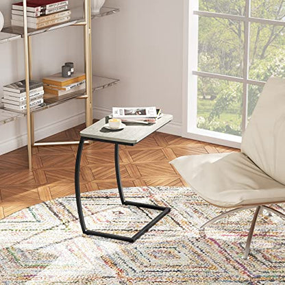 SRIWATANA Light Grey C Shaped Side Table, End Table for Sofa Couch Bedside | Space-Saving C-Table Slides Under Sofa; Sturdy Wood & Metal Frame with Adjustable Feet for Laptop, Coffee, and Snack Use - color: Light Grey