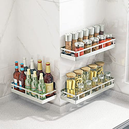 Spice Rack Organizer, SUS304 Stainless steel Wall Mount Spice Rack Storage Basket - Seasoning Container, Kitchen Spice Organizer -Kitchen Seasoning Hanging Rack - Bathroom Shelf (Silver) - size: 15.7Inch 1PC