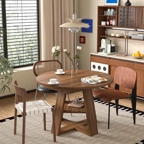 43.3"-59" Extendable Round Oval Dining Table for 4-8 with Storage Shelf | Modern Kitchen Oval Dining Table with Removable Leaves,Space Saving Extendable Table Wood Base for Kitchen Living Room Walnut - color: Walnut