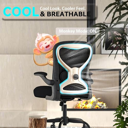 Ergonomic Home Office Chair, 4-Way Lumbar, Thick Cushion, 330LBS | Adjustable Lumbar (up/down/in/out), Rocking Mesh Back, Flip-up Arms, Easy Assembly, Ideal for home offices & small workspaces - color: Black&gold