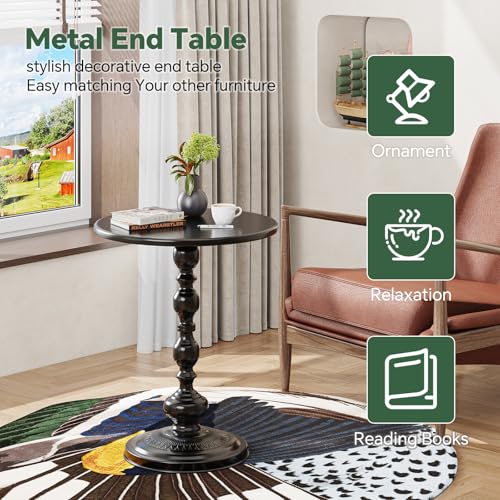 Simple Trending Small Side Table, Round Drink Table End Table, Sofa Table TV Tray Table, Pedestal Coffee Table for Living Room, Black - color: Black