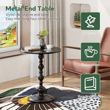 Simple Trending Small Side Table, Round Drink Table End Table, Sofa Table TV Tray Table, Pedestal Coffee Table for Living Room, Black - color: Black
