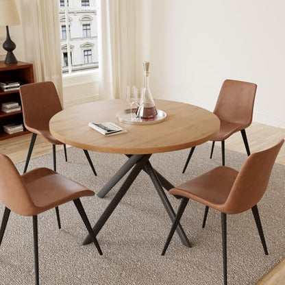 HIPIHOM 45.3 Inch Modern Round Dining Table for 4, Space-Saving Dinette with Carbon Steel Legs for Home Kitchen Apartment(Oak Table) - color: Oak Round Table