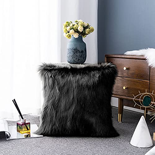 LIGICKY Luxury Series Soft Faux Fur Throw Pillow Cover Decorative Square Plush Pillow Case Cushion Cover for Couch Sofa Bed, 18" x 18" Black - color: Black, size: 18" x 18" (Pack of 1)
