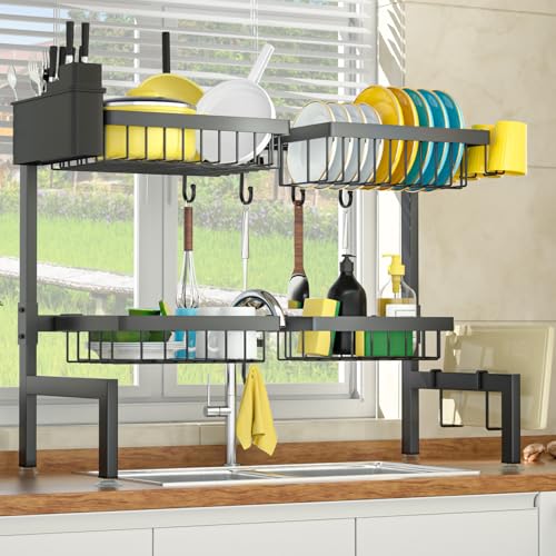 SNSLXH 4 Baskets 2-Tier Over The Sink Dish Drying Rack, 26.57"-35" | Large Dish Drying Rack for Kitchen, Extensible and Adjustable, Saving Kitchen Space - size: Large 2 tiers 4 baskets