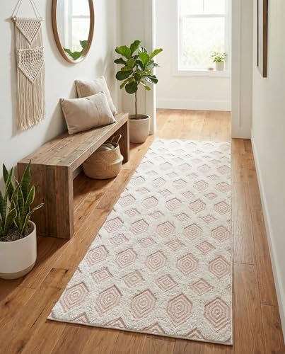 Rugs.com - Sabrina Soto Casa Rug – 6 Ft Runner Pink Cotton Textured Runner Modern Geometric Design for Hallways and Entryways - color: Pink, size: 2'3" x 6' (Runner)