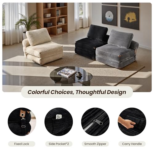 ovios Folding Sofa Bed, Foldable Sleeper Chair Floor Futon, Comfy Portable Convertible Fold Out Lounge Chairs for Living Room Bedroom, Black - color: Black