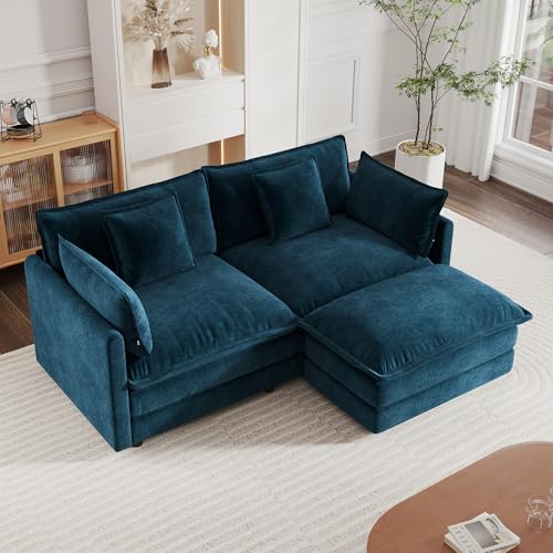 Modular Sectional Sofa, 76.4 Inch L Shaped Couch Set for Living Room, Loveseat Comfy Cloud Couches with Movable Ottoman, DIY Combination, Chenille, Blue - color: Blue, size: 76.4 Inch- L