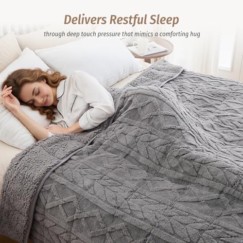 Fleece Weighted Blanket 15 lbs, Twin Size 48" x 72" Light Grey | Sherpa Heavy Blankets, Adults Jacquard Knitted Throw for Better Sleep and Relaxing, Comfort Fluffy Cozy Warm Chunky Soft - color: Light Grey, size: 48" X 72" 15lbs