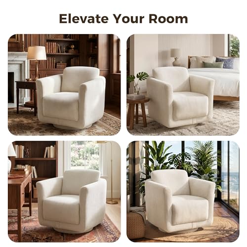Swivel Accent Chairs Set of 2, Fully Assembled Chenille Armchairs, Linen | 360° Swivel chairs set of 2, 350 lbs capacity, solid wood frame, ergonomic reading chairs, modern accent chairs for bedroom - color: Linen, size: Set of 2