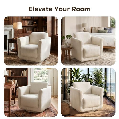 Swivel Accent Chairs Set of 2, Fully Assembled Chenille Armchairs, Linen | 360° Swivel chairs set of 2, 350 lbs capacity, solid wood frame, ergonomic reading chairs, modern accent chairs for bedroom - color: Linen, size: Set of 2