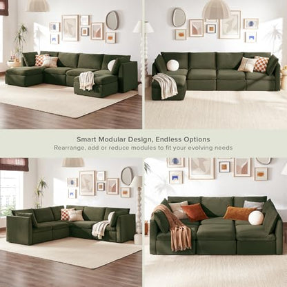 mopio Oversized Modular Sectional Sofa with Fully Removable Covers and Storage, Convertible U, L-Shaped and Sleeper Sectional, Modern Couches with Ottoman Chaise (Olive Green Velvet, 6 Seats, U) - color: [Gen 2] Olive Green Velvet, size: 6 Seats, U