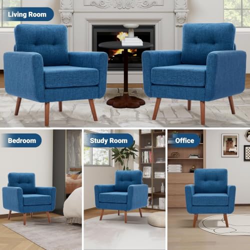 Tbfit Linen Fabric Single Sofa, Accent Chair, Mid Century Modern Armchair for Living Room, Bedroom Button Tufted Upholstered Comfy Reading Sofas, Blue - color: Blue, size: Single*2