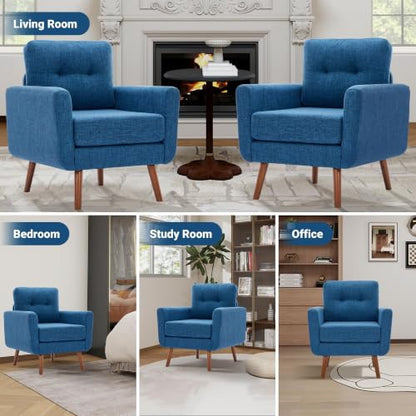 Tbfit Linen Fabric Single Sofa, Accent Chair, Mid Century Modern Armchair for Living Room, Bedroom Button Tufted Upholstered Comfy Reading Sofas, Blue - color: Blue, size: Single*2