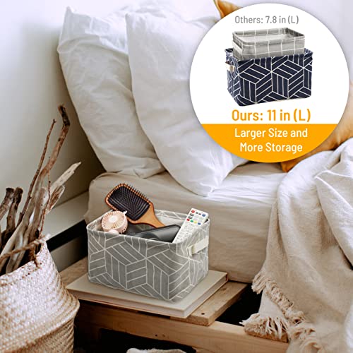 CROWNED 6 Pcs Storage Basket Foldable Cube Fabric Bins Square Mini Box Receive Organizer Rectangle Canvas with Handles for Home Office Books Small 11x8x6.3 inch Grey | 11x8x6.3 inch Square Mini Box Receive Organizer, Small Rectangle Canvas with Handles, F