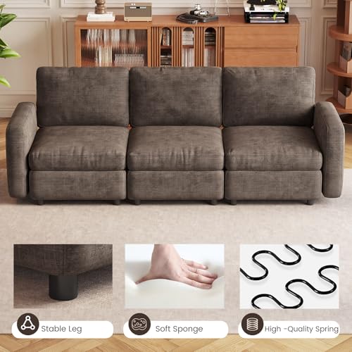 Miuuod 3-Seat Modular Sofa Couch with Ergonomic Cushions, Convertible Sleeper Loveseat for Living Room Bedroom Apartment, Brown Cloud Futon Lounge Sectional Furniture Set - color: Brown, style: 3 Seats（3 Seats only）