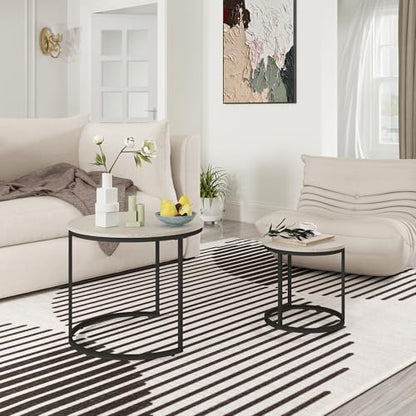 Otterease Nesting Tables Set of 2, Small Round Coffee Table for Living Room | Nesting Coffee Table with Adjustable Non-Slip Feet, Wood Grain Top Nesting Table for Living Room, Bedroom (Wood Grain Grey) - color: 23.6" Wood Grain Grey