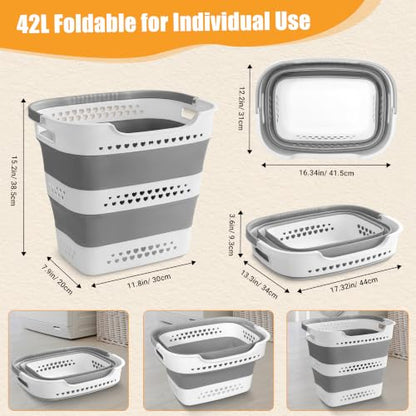 2 Pcs 42L Collapsible Laundry Baskets- Foldable Laundry Basket with Handles, Sturdy Plastic Pop Up Laundry Hamper, Space Saving Storage Container for Wet/Dry Use, Ideal for Home, Dorm, Apartment Grey - style: 42L-2grey