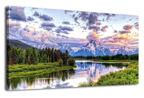 arteWOODS Nature Canvas Wall Art - Mountain River Forest Picture Oxbow Bend Grand Teton Landscape Wall Decor Artwork Green Painting Print for Living Room Bedroom Home Office Decoration 29" x 58" - color: National Park, size: 58"L x 29"W