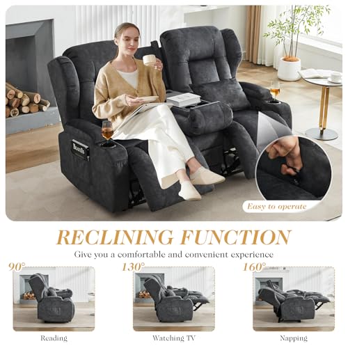 Loveseat Recliner Sofa,RV Wall Hugger Recliners with Flip-up Console,Reclining Loveseat Sofa Recliner with Cup Holders/Lumbar Pillows for Small Spaces,RV Furniture (Gray, 68" 2-Seater) - color: Grey, size: 68" 2-Seater