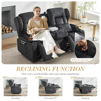 Loveseat Recliner Sofa,RV Wall Hugger Recliners with Flip-up Console,Reclining Loveseat Sofa Recliner with Cup Holders/Lumbar Pillows for Small Spaces,RV Furniture (Gray, 68" 2-Seater) - color: Grey, size: 68" 2-Seater