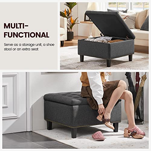 Yaheetech 28in Square Storage Ottoman Coffee Table with Nailhead, Dark Gray | Button-Tufted Linen-Look Fabric Bench, 3.2C Storage Space, Wood Legs, Metal Hinges, for Bedroom Foot of Bed Living Room - size: 28"D x 28"W x 18"H
