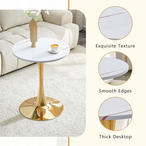 23.6" Round Dining Table, Mid-Century Modern Tulip Table with Thickened Tabletop & Metal Pedestal, Circle Bistro Table for Kitchen, Small Places, Apartments, Cafe - color: White Gold, size: 23.6" dining table