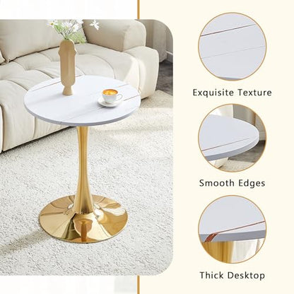 23.6" Round Dining Table, Mid-Century Modern Tulip Table with Thickened Tabletop & Metal Pedestal, Circle Bistro Table for Kitchen, Small Places, Apartments, Cafe - color: White Gold, size: 23.6" dining table