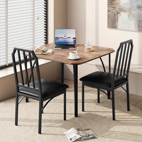 IDEALHOUSE Dining Table Set for 2, Kitchen Table Set of 2 with Upholstered Cushion Chairs, Dining Room Table Set with Kitchen Chairs, Easy to Assemble, Suitable for Apartment - (Rustic Brown) - size: 1* Table + 2* Chairs (Rustic Brown)