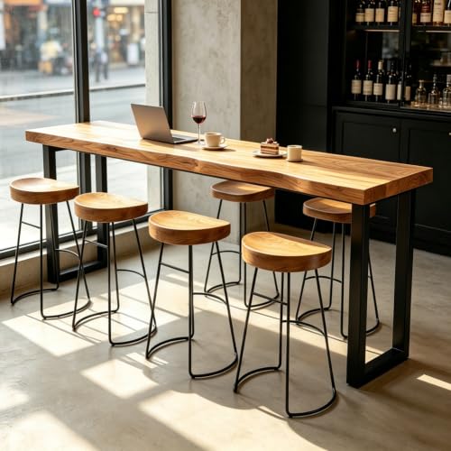 Bar Table, Solid Wood Farmhouse Bar Height Table, 2" Thick Pine, Rectangular High Top Kitchen & Dining Counter for Kitchen, Breakfast Nook, Coffee Shop, No Stool (A, 63"L x 17.7"W x 41.3"H) - color: A, size: 63"L x 17.7"W x 41.3"H
