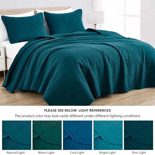 Chezmoi Collection Kingston Queen Size Bedspread Set, 3-Piece Teal Oversized Quilted Microfiber Lightweight Bedspread Coverlet (100"x106") for All Seasons - color: Teal, size: Queen