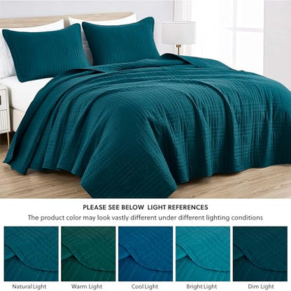 Chezmoi Collection Kingston Queen Size Bedspread Set, 3-Piece Teal Oversized Quilted Microfiber Lightweight Bedspread Coverlet (100"x106") for All Seasons - color: Teal, size: Queen