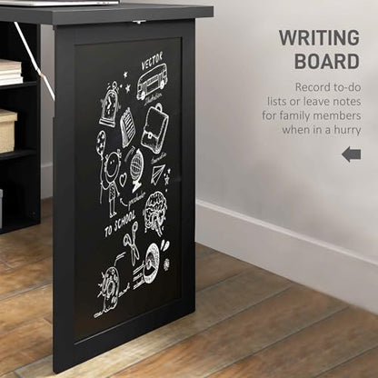 HOMCOM Foldable Convertible Writing Table Computer Desk, Black | Wall Mounted, Space-Saving, Chalkboard, Storage Shelves, for Small Spaces, Home Office, Bedroom, Dorm, Apartment - color: Black