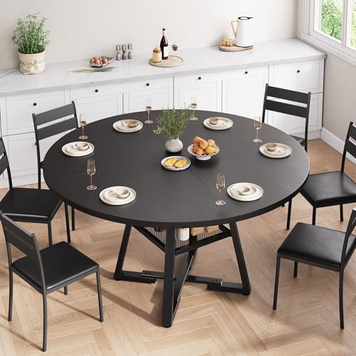 Jocoevol 51'' Round Dining Table,Kitchen Dining Room Circle Dinner Pedestal Table,Space Saving Wood Kitchen & Dining Room Furniture (Black, 51In) - color: Black, size: 51In