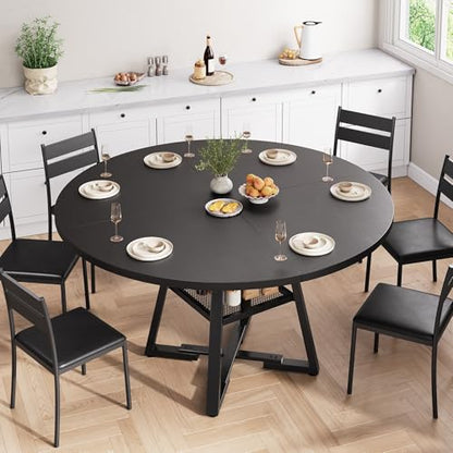 Jocoevol 51'' Round Dining Table,Kitchen Dining Room Circle Dinner Pedestal Table,Space Saving Wood Kitchen & Dining Room Furniture (Black, 51In) - color: Black, size: 51In