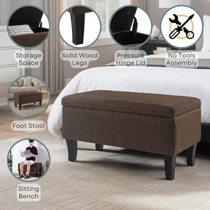 Convenience Concepts Designs4Comfort Winslow Storage Ottoman Bench 32" - Transitional Upholstered Footstool & Seat, for Living Room, Entryway, Hallway, & Bedroom, Medium Brown Fabric - color: Medium Brown Fabric