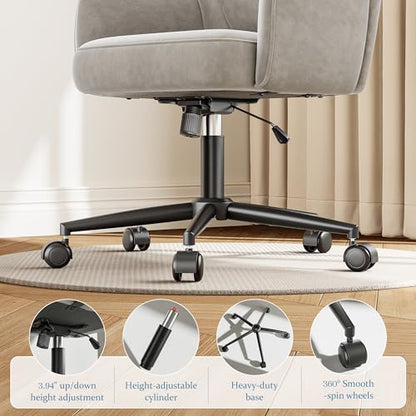 DurayLoly Desk Chair with Shell Back & 360° Swivel Wheels | Comfy Velet Vanity Chair,Adjustable Height,Stylish and Comfortable for Makeup, Work & Relaxation,Grey - color: Grey