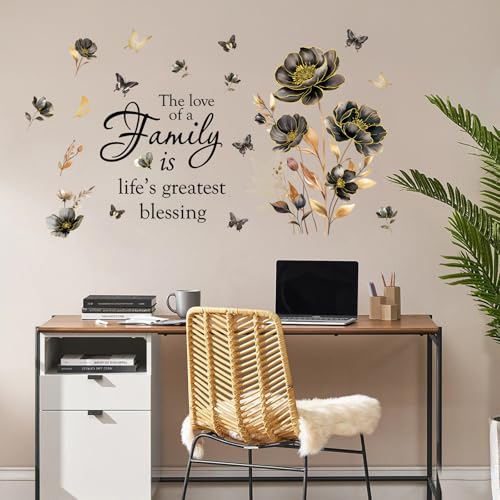2 Sheets Family Wall Art Decal Floral Quote Family Life's Greatest Blessing Wall Stickers Removable Wall Decor for Living Room Bedroom