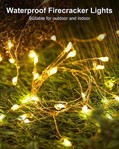 Minetom Fairy Lights Battery Operated, Twinkle String Waterproof Silver Wire 5 Feet 60 Led Firecracker Starry for DIY Wreath Home Wedding Party Bedroom Mason Jar Holiday Christmas, Warm White - color: Warm White
