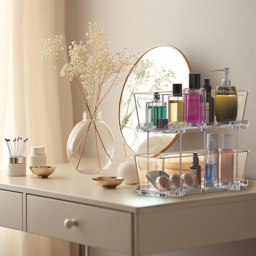 Simple Houseware 2 Tier Narrow Drawer Cabinet Pull-Out Organizer, Clear