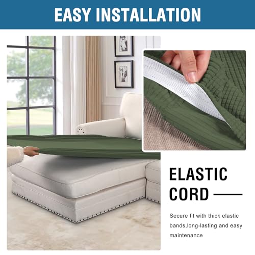 H.VERSAILTEX Super Stretch Individual Chaise Cover Sectional Couch Covers for L Shaped Sofa Both Left/Right Featuring Thick Jacquard Textured Twill Fabric (1 Piece Chaise Cover, Bronze Green) - color: Bronze Green, size: Chaise Cover