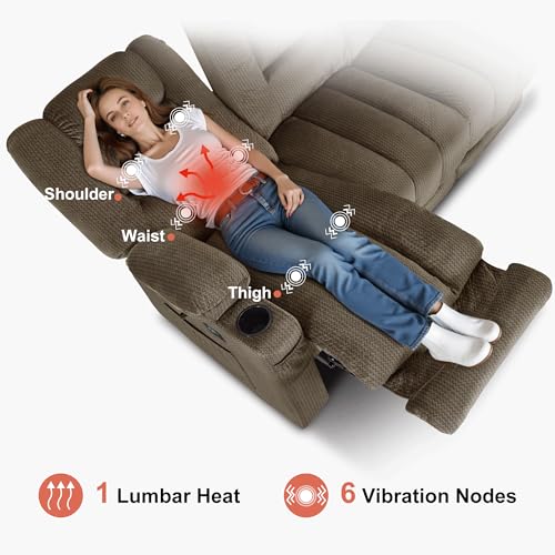 MCombo 82 in 3 Seater Reclining Sofa with Heat and Massage PR647 (Brown) | 155° Zero Gravity, Reclining Middle Seat, Dual Charging Ports, Cup Holders, FSC & OEKO Certified - color: Dark Brown, size: 3 Seater Recliner with Zero Gravity