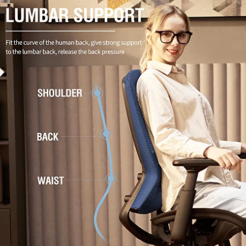Mesh Office Chair,Ergonomic Computer Desk Chair,Sturdy Task Chair- Adjustable Lumbar Support & Armrests,Tilt Function,Comfort Wide Seat,Swivel Home Office Chair (Blue) - color: Blue