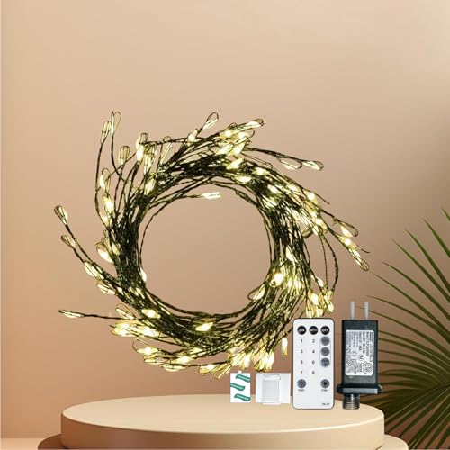 Dailyart 200 LED Fairy Lights Plug in with Remote & Timer for Christmas | 10Ft Firecracker String Lights 8 Modes Christmas Lights for Bedroom Wreath Party Window Wedding Tree Decoration Green Wire - color: Green, size: 200 LED