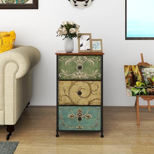 Small Dresser for Bedroom with Retro Flower Narrow Drawers Slim Chest of Drawers Skinny Nightstand Sofa End Table for Living Room Entryway Closet Storage (Multi, 3 Drawers) - size: 11.8"D x 15.8"W x 29.1"H (3 Drawers)