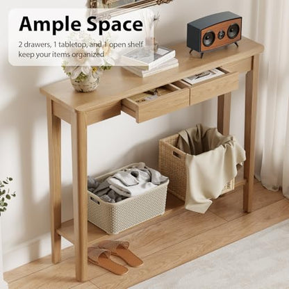 AQIMUELE Wood Console Table with Drawers, Walnut - color: Natural
