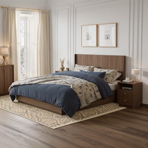 78.7" King Size Wooden Headboard, Fluted Panel Headboard, Walnut | Mid Century Modern Head Board, Wall Mounted Headboards, Wingback Retro Style Head Board for Adjustable Bed, Easy to Assembly - color: Walnut, size: King