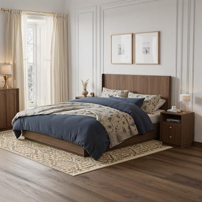 78.7" King Size Wooden Headboard, Fluted Panel Headboard, Walnut | Mid Century Modern Head Board, Wall Mounted Headboards, Wingback Retro Style Head Board for Adjustable Bed, Easy to Assembly - color: Walnut, size: King