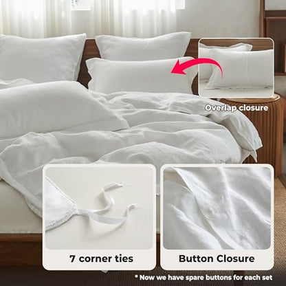 Simple&Opulence 100% Washed Linen Duvet Cover Set with Embroidered,2 Pieces Soft Farmhouse Comforter Set with Button Closure,1 Duvet Cover and 1 Pillowsham(Twin,White) - color: Embroidery White, size: Twin
